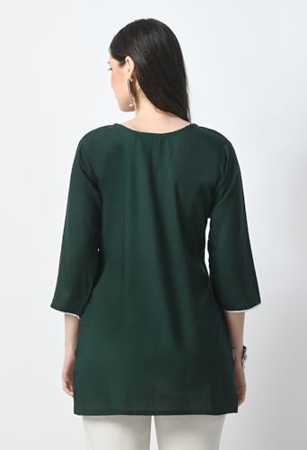 Image of LIBOZA Kurti for Women - Short Chikankari Kurtis for Girls, Lakhnawi Tunic Top Kurta Design for Ladies, Woman Ethnic Kurthis & Shirt with Sleeve