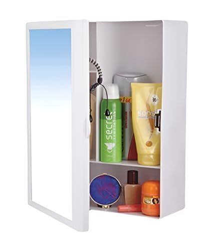 Image of WATERTEC Plastic Bathroom Cabinet With Mirror White , 1 Door