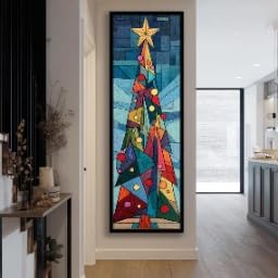 Arbre solitaire tableau sur toile étroite décoration haute et fine affiche vintage 60x180cm