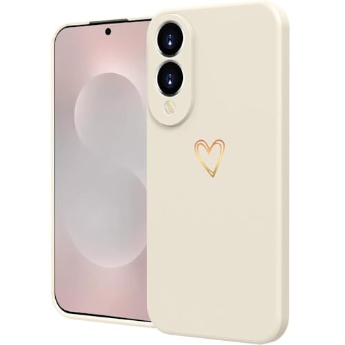 Beetop Coque de protection compatible avec Samsung Galaxy S25 Edge, en silicone TPU, anti-chocs, avec cœur doré, amour doré, blanc