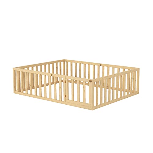 Aocoroe Queen Size Montessori Bed Floor Bed Frame With Rails And Door. Floor Height Wood Queen Bed Frame For Boys And Girls, #TOP3