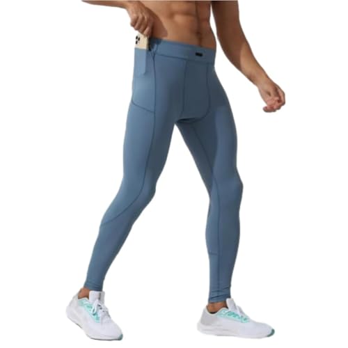 ZERAOKE Men’S Compression Pants with Pockets,Men Athletic Workout Running Tights,Stretch Quick Dry Sports Leggings-Light Blue-M