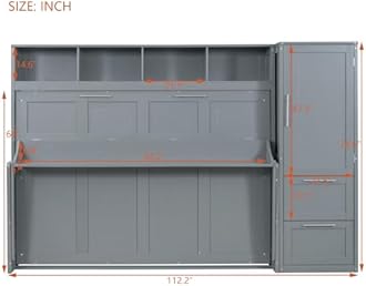VilroCaz Queen Size Murphy Bed with Closet and Drawers, Traditional Solid Wood Wall Bed Cabinet Bed, Can be Folded Platform Bed, Space-Saving Design (Grey-Q16, Queen)