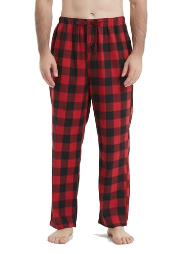 Jveyvth Herren Pyjamahose Flanell Baumwolle kariert Schlaf & Lounge Hose, PJ Hose mit Taschen und Knopfleiste
