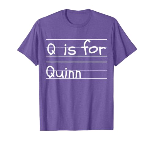 Personalized Q is for Quinn Name Student Kindergarten T-Shirt, Men, Purple Heather, Medium