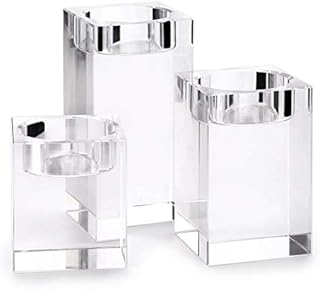 Sumnacon Set of 3 K9 Glass Tea light Holders Square Candle Holder Centerpiece for Party Ceremony Wedding, Home Hotel Decoration (6+8+10CM)