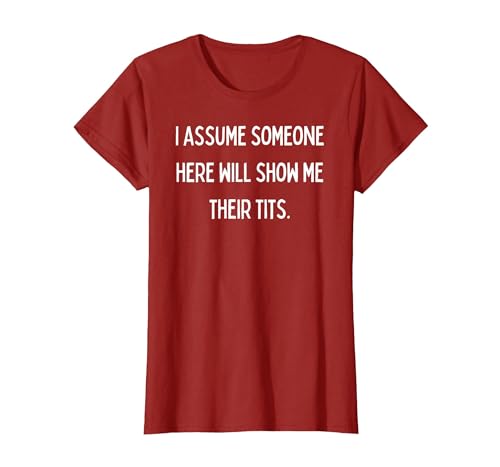 Fun Graphic-I Assume Someone here Will Show me Their Tits T-Shirt, Women, Cranberry Red, Small