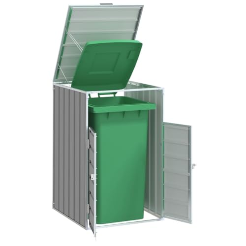 Azzrora Conteneur pour 1 poubelles Cache Poubelle Box pour Poubelle Extérieur Abri de Poubelle Enveloppement pour Poubelle Vérrouillable-Gris-pour 1 Poubelles