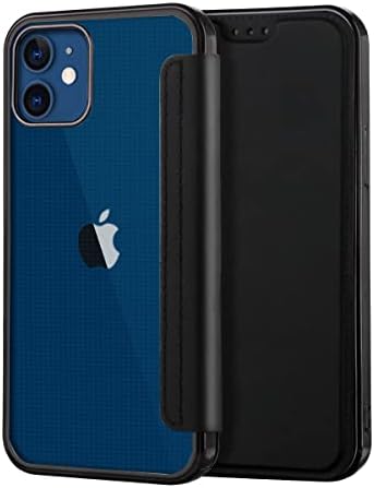 Petocase Compatible iPhone 12/12 Pro Wallet Case,Thin Slim Folio Flip Case Premium Protective PU Leather Wallet Case with Card Slot Clear Soft TPU Back Cover for Apple iPhone 12/12 Pro 6.1 Black
