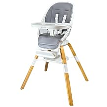 TruBliss Turn-A-Tot High Chair for Babies and Toddlers, 2 in 1 Wooden Portable Baby Feeder or Adjustable Childs Seat with 360 Degree Swivel, Removable Tray, and Pad Earl Grey