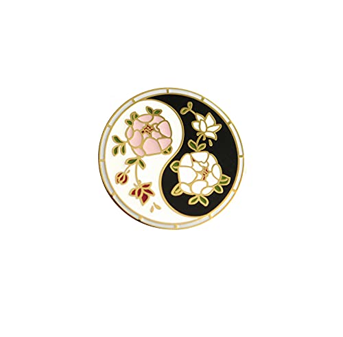 Color Yin Yang Enamel Pin, Glow in the Dark, Ying and Yang, Hanyu Pinyin, Lapel Pin, Symbol, Flowers (Color)