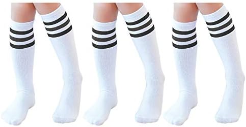 TOCONFFON Knee High Tube Socks for Boys, Girls, Baby, Toddler & Child 3 Pairs(Black Strips,13.5in/34cm(4-8Years))