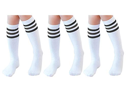 Toconffon Knee High Tube Socks For Boys, Girls, Baby, Toddler & Child 3 Pairs(Black Strips,13.5In/34Cm(4-8Years)) #TOP3