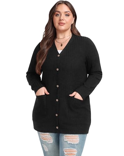 OLRIK Plus Size Cardigan for Women Open Front Button Down Lightweight Casual Sweater with Pockets Fall Outfits4