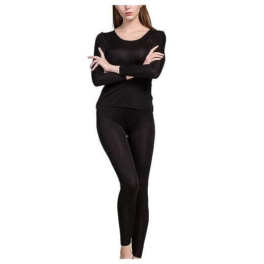 Grenasasilk Women's Silk Thermal Underwear Sets | Silk Long Johns | silk Long Underwear(L, Black)