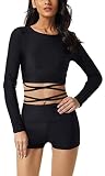 Maeau - Zweiteiler Badeanzug Damen Surfen Badeanzug Einteiler Schnorchelanzug Lange Ärmel Sport Bademode Damen Sport Badeanzug Sommer Schwarz XL