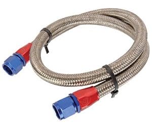 JEGS Pro-Flo 200 Stainless Steel Braided Hose Assembly | -8 AN | 2 Feet Long | Stainless Steel Inner Braid | Seamless Nitrile Inner Tube | NHRA Accepted | Blue/Red Straight Female Hose Ends