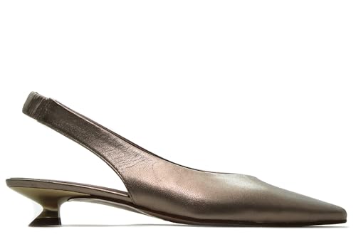Pedro Miralles - Zapato clásico,de salón Destalonado con Puntera Fina,tacón Mini de Aguja,de Piel,Suela de Goma, para: Mujer Color: Metal Humo Talla:37