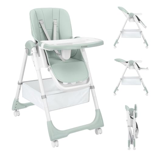 Kikka boo Spicy+ - Trona para niños, plegable, altura regulable, reposapiés, cesta, color: verde