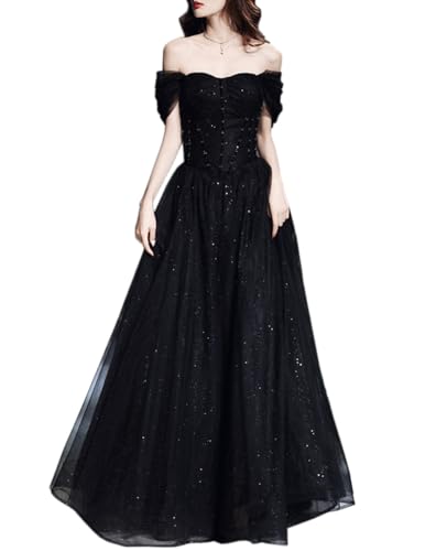 [DYIOPMFGZ] CHUMO イブニングドレス レディース ドレス ロングドレス パーティードレス Aライン チュール ロング丈 気質 エレガント 上品 フォーマル 演奏会 発表会 パーティー 二次会 お呼ばれ (ブラック,S,S) - DYIOPMFGZ - 商品画像