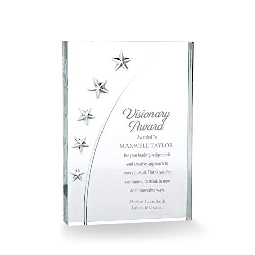 Baudville Engraved Trophy - Clear Acrylic - Star Accents - Award For Employees - Personalized Engraving #TOP14