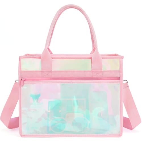 Image of Fammart Clear Bags Stadium Approved, Jelly Tote Bag for Women with Zipper, Crossbody Bag with Adjustable Strap for Work