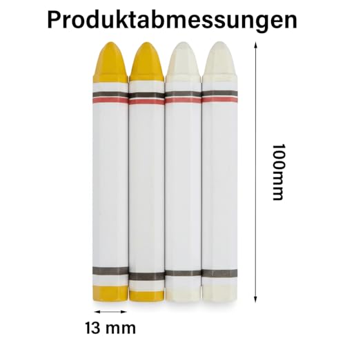 LEMONSTONE 4 Stück Reifenkreide 2 Gelb+2Weiß, Reifenkreide Hohe Kapazität Reifenstift, für Deckende Markierungen auf Dunklen Untergründen, Wasserfester Markierungsstifte für Verschiedene Oberflächen