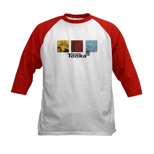 CafePress Tonka 75Th Squares Baseball Jersey Kids Cotton Baseball Jersey, 3/4 Raglan Sleeve Shirt Red/White
