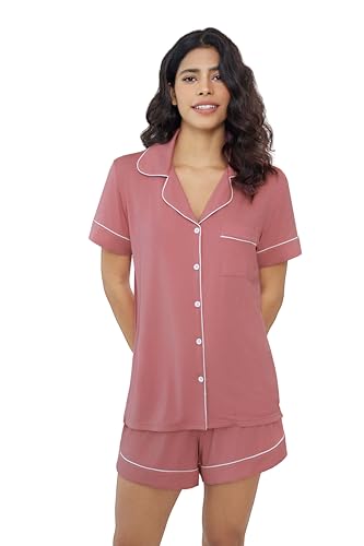 Image of Cherrydew Women Bamboo Viscose Super Soft Comfy Summer Cooling Short Sleeve Button Down Pajama Shorts Set S-XXL