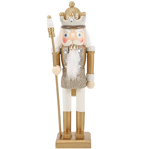 INOOMP Wooden Christmas Nutcracker Decorations: Golden King Nutcracker Figures DIY Soldier Puppet Toys Wooden Nutcracker Xmas Table Fireplace Shelf Centerpiece New Year Decorations