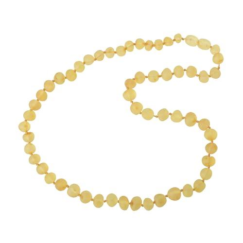 Raw Amber Necklace for Adults - Lemon Color - 17.7 Inches - Baltic Amber Land - Hand-made From Unpolished / Certified Baltic Amber Beads - Knotted - Screw Clasp (Lemon)