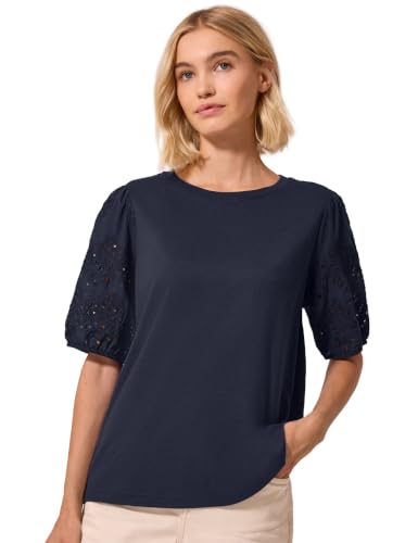 T-Shirt à Manches brodées Bleu Marine pour un Look Chic de Bureau en Taille 34