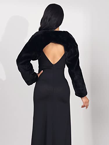 GORAIS Women’s Faux Fur Bolero Jacket for Evening Dresses Fur Coat Long Sleeve Cropped Shrug for Bride4