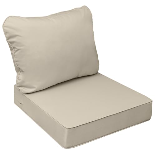 Image of AAAAAcessories Outdoor Seat Cushions for Chairs, Fade-Resistant, Waterproof Patio Furniture Replacement Cushions, 19 inch x 19 inch x 3 inch + 19 inch x 17 inch, Khaki Beige