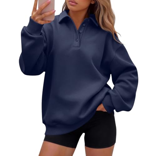 Numaller Womens Oversized Sweatshirt Plus Size Button Collared Polo Hoodie - image 1
