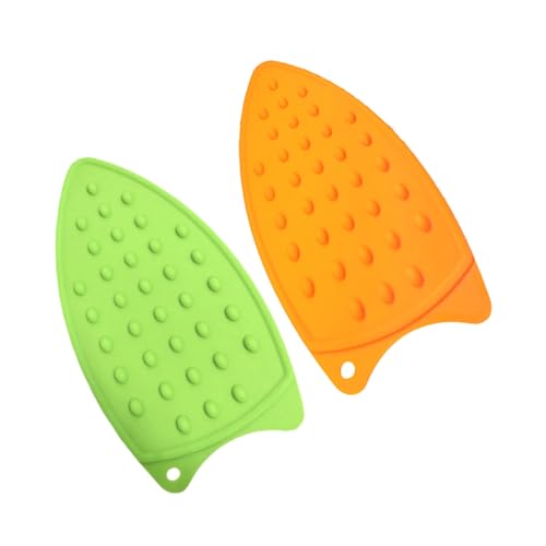 Mikikit 2 pezzi Tappetini in Silicone Antiscivolo per Ferro da Stiro Verde e Arancione Supporto Isolante Resistente al Calore per Appendi Protezione Superfici e Pad Multiuso