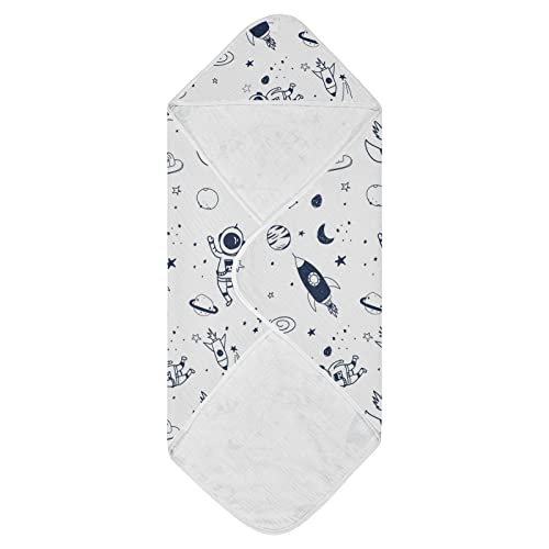 Image of Space Pattern Baby Towel 100% Cotton Hooded Towels 30x30 Inch Ultra Soft and Absorbent Bath Towels for Babies, Perfect for Boys Girls