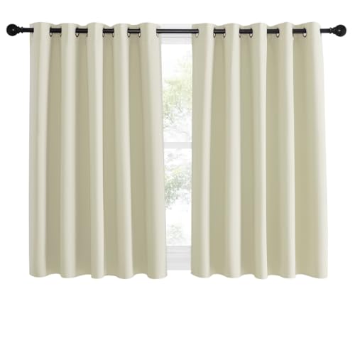 NICETOWN Room Darkening Beige Curtain 54 inches Long, Thermal Insulated Solid Grommet Sound & Light Blocking Window Treatment for Kitchen/Nursery, 1 Panel, W66 x L54