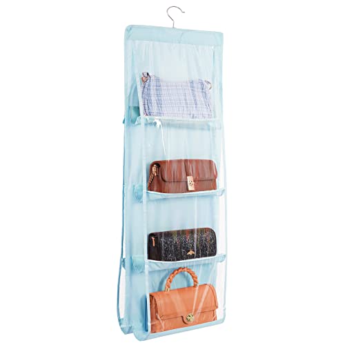 SAVORLIVING Hängende Handtasche Veranstalter, 8 PVC-Taschen hängende Handtasche Geldbörse Veranstalter, staubdicht waschbar Handtasche Lagerung Kleiderbügel für Kleiderschrank Schrank (Blau) Cover