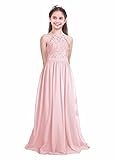 iEFiEL Girls Halter Lace Chiffon Flower Wedding Bridesmaid Dress Junior Ball Gown Formal Party...