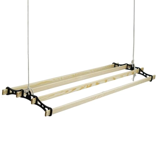 Gr8 Home Black Cast Iron Wooden Hanging 118cm Retro Vintage Antique 4 Lath Slat Victorian Edwardian Clothes Horse Creel Airer Dryer Kitchen Rack Ceiling Pulley Laundry Drier