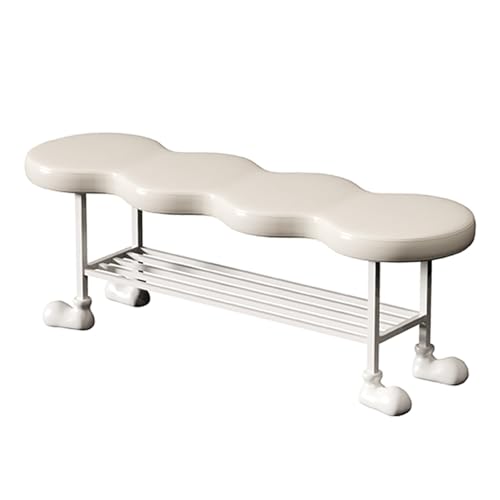 Banc de rangement rembourré en cuir blanc 115 cm, l'élégance pour votre entrée