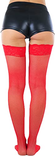 Image of ToBeInStyle Women's Wide Floral Lace Fishnet Thigh Hi Stockings