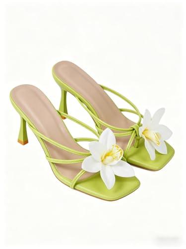 Image of MakeMeChic Women's Open Toe Floral Kitten Heels Flower Summer Beach Sandals