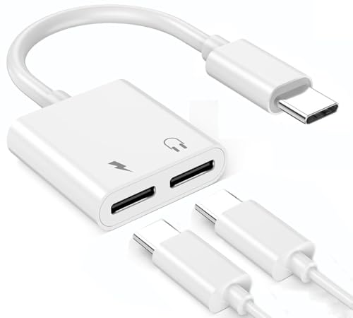 USB C Adapter for Headphones 2-in-1, Type C to Dual USB C Headphone and Charger Adapter Splitter, for MacBook Pro, Compatible with Pad Pro/Air, iPhone 15 Pro Max, Samsung Galaxy S23