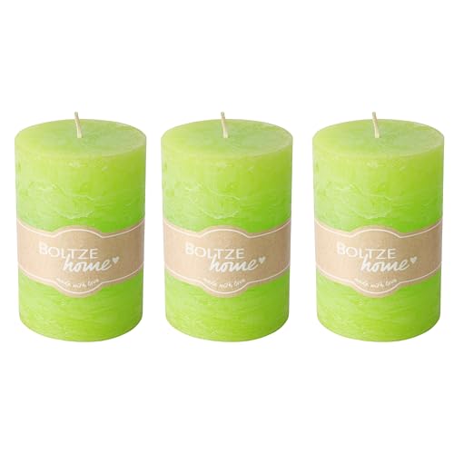 WHW Whole House Worlds 3 Piece Pale Pop Green Pillar Candle Set, 4 Inches Tall, 45 Hours Burn Time, Unscented, Marbled Surface