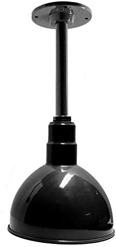 Ark Lighting DEEP Dome BARN RLM 12" & 12" Stem Lights & Canopy in Black 120V for A19 Inducement OR LED