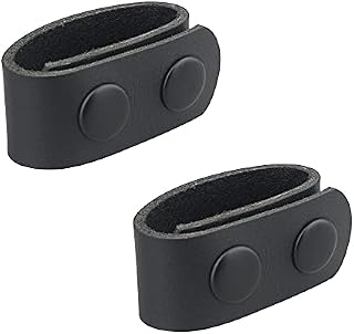 Gexgune Duty Belt Keeper Leather Tactical Belt Keeper Loop Belt Buckle for 22 1/4 Inch with Double Snap, (2Pack, Black)