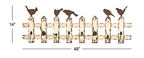 Deco 79 Wood 8 Hangers Wall Hook, 48" X 1" X 14", Cream #TOP2