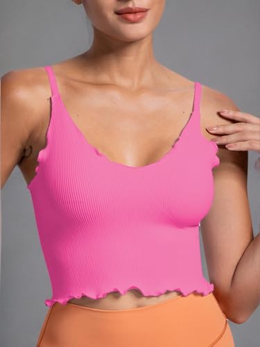 Image of Sunzel Tank Top for Women, V Neck Seamless Ribbed Crop Camisole with Ruffles